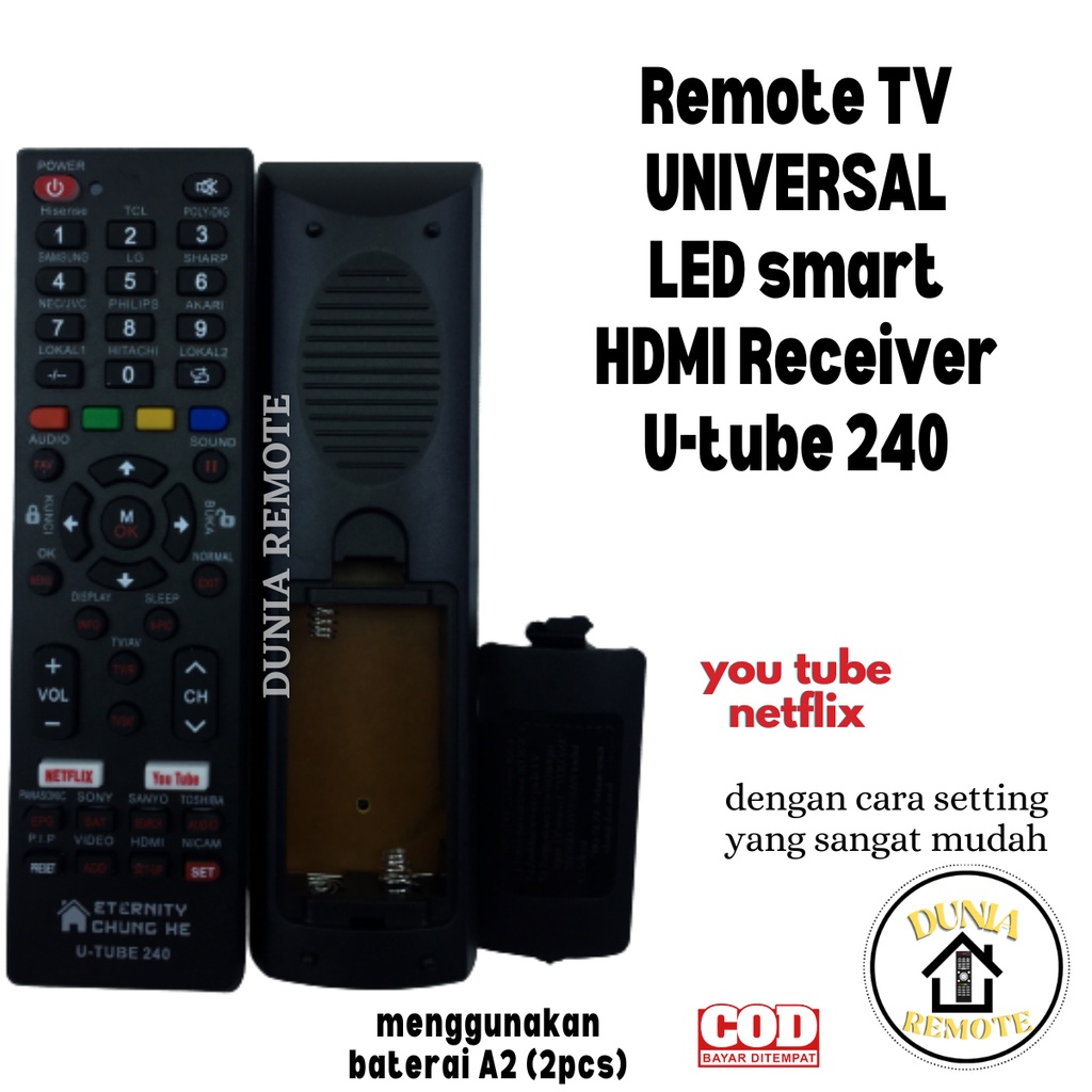 Remote TV ANDROID SMART TV UNIVERSAL YOUTUBE&amp;NETFLIX U-tube 240 berbagai merk TV