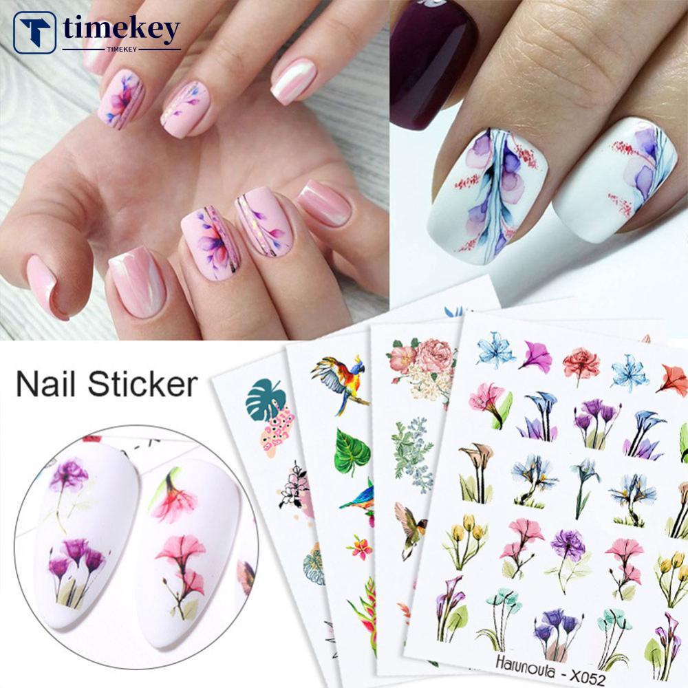 Timekey Stiker Kuku Motif Bungadaunbuah Foil Untuk Dekorasi Manicurenail Art A1K9