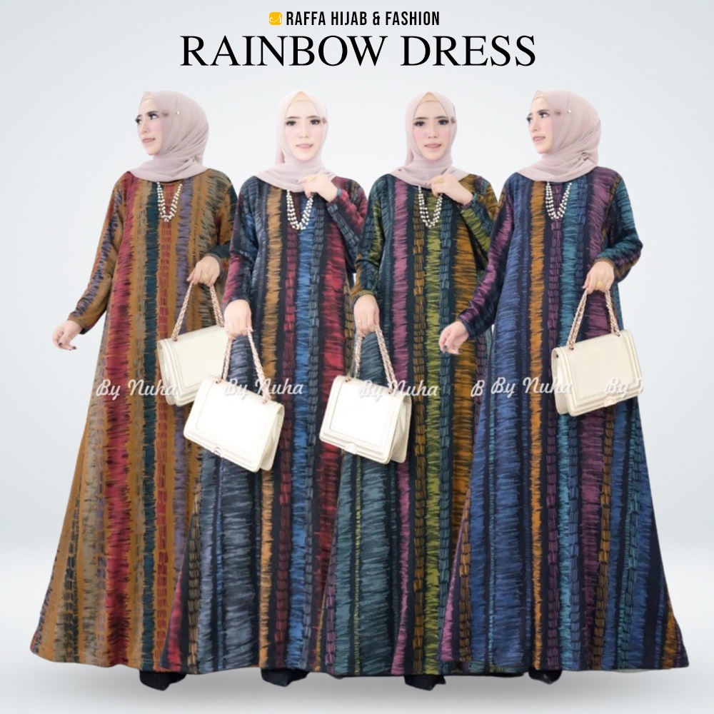 Dress Muslim Wanita Rainbow Dress Bahan Diana Denim Ukuran Jumbo LD 120-140 cm by Nuha