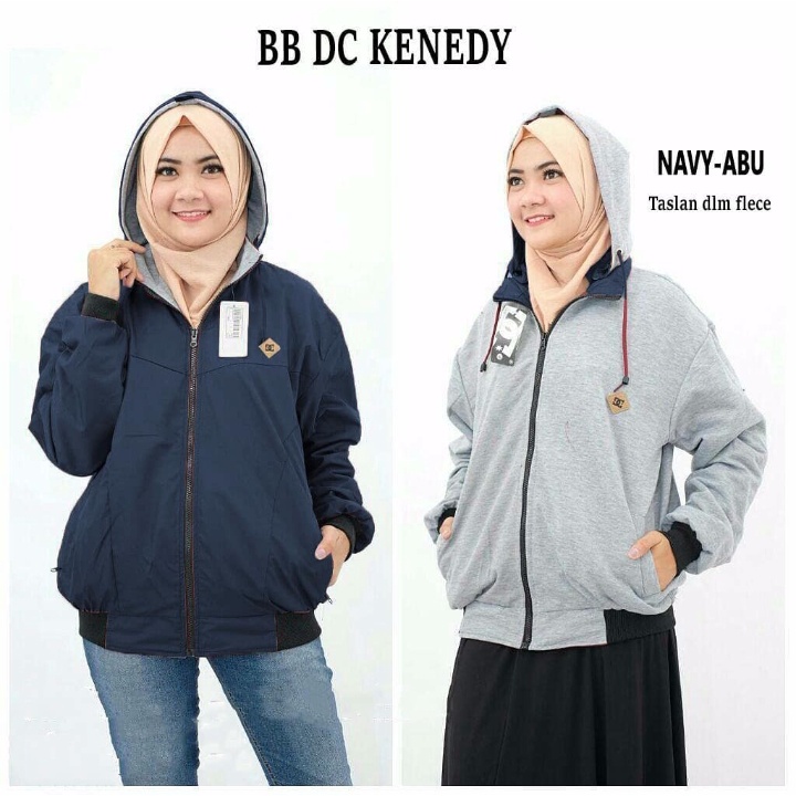 Jaket Wanita Bb Dc 2in1 Waterproof Bolak Balik Distro Parasut Hoodie Bisa Lepas