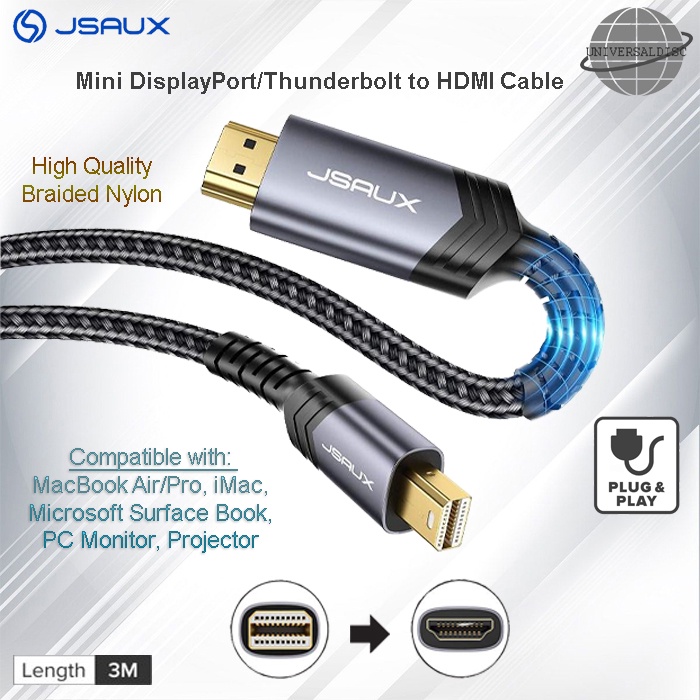 JSAUX Mini DisplayPort to HDMI Cable Thunderbolt (Mini DP) to HDMI 3M