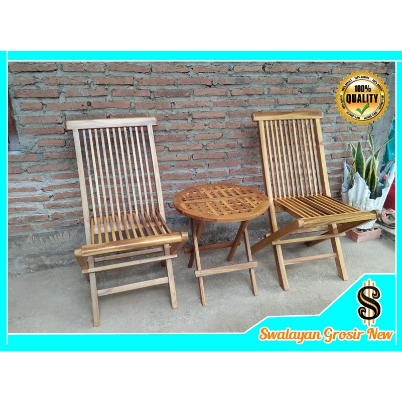 SET MEJA KURSI TERAS KAYU JATI MURAH LIPAT KOPI CAFE RUMAH KAYU JATI MINIMALIS WARNA SG04