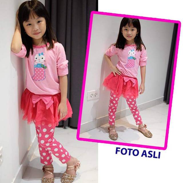 SHR - Setelan Anak Perempuan Cat Pink Polkadot With Tutu Pants