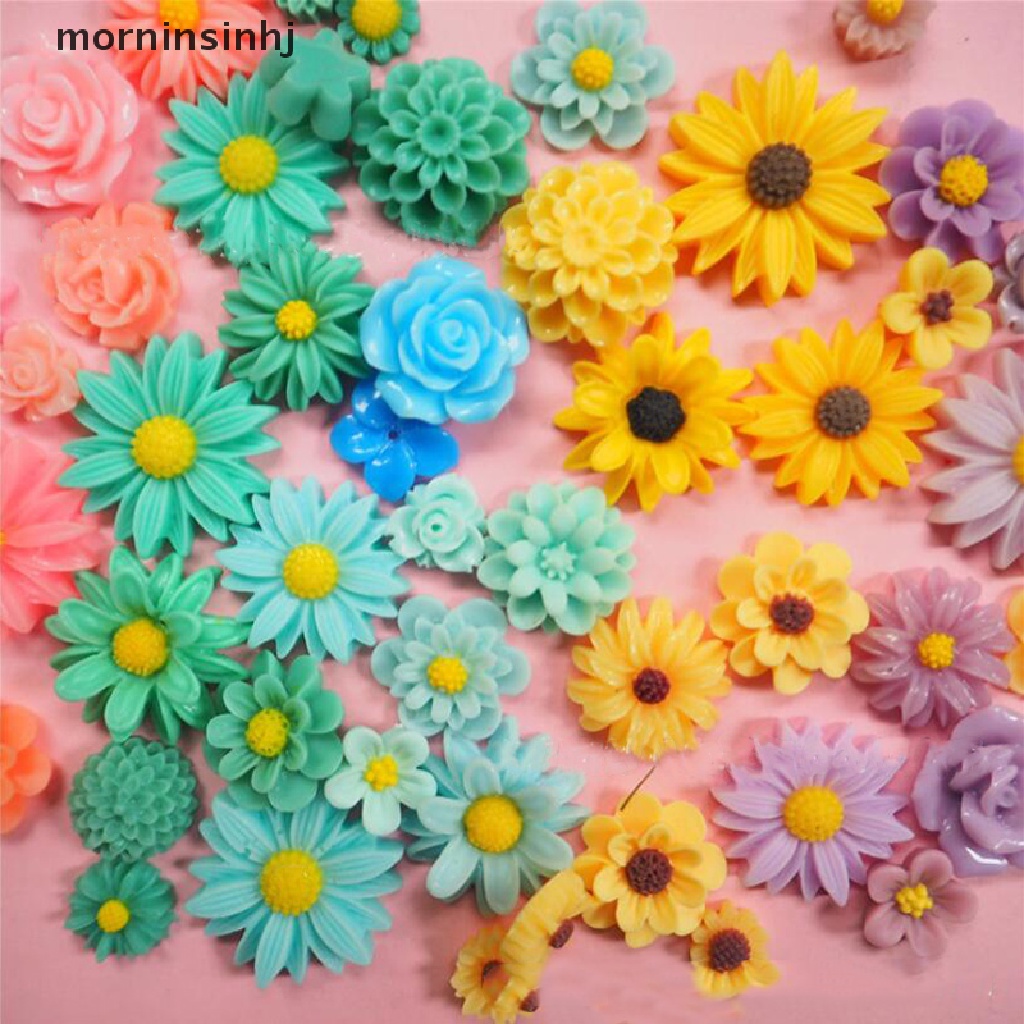 11pcs Bunga Daisy Mornin Flatback Bahan Resin Cabochons Untuk Diy