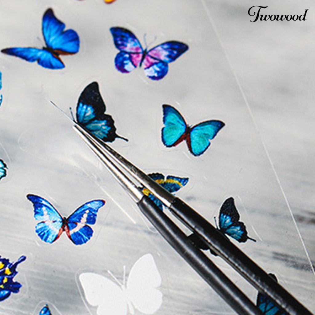 Twowood Stiker Kuku 3D Motif Bunga / Kupu-Kupu Untuk Dekorasi Nail Art DIY
