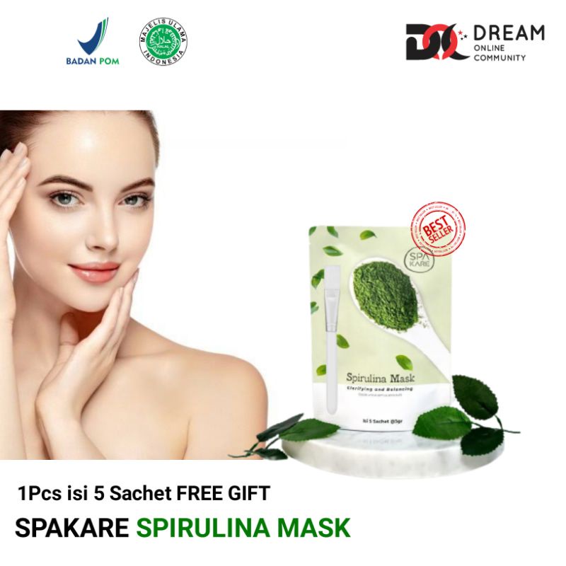 SPAKARE SPIRULINA MASK ORI - MASKER SPIRULINA TERBARU PREMIUM - MASKER JERAWAT - 5 SACHET FREE GIFT