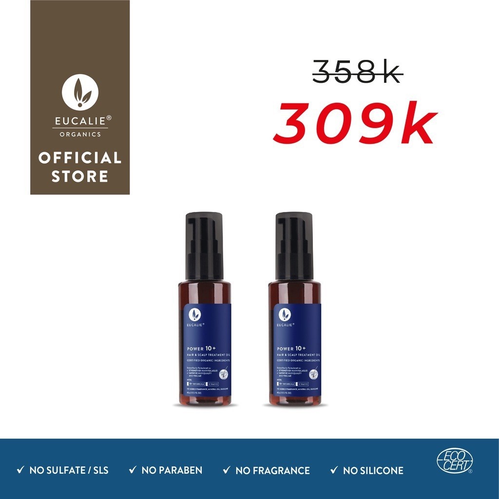 Eucalie Organic Hair Growth Oil & Scalp Treatment - Power 10+ (Rontok, Rusak, Ketombe, Sensitif)-COMBO
