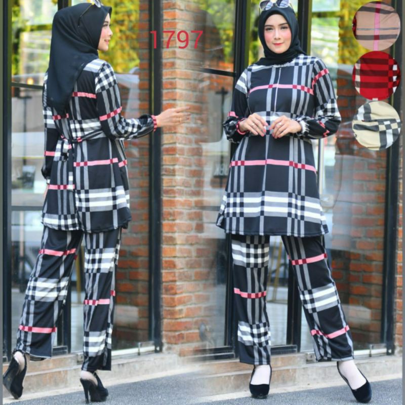 (KALEM) ONE SETELAN CELANA & TUNIK / SETCEL VOXY GARIS KOTAK