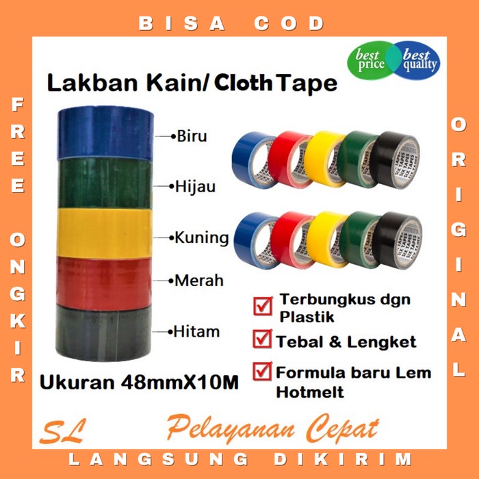 

Dijual Lakban Kain Hitam 2 Inch X 10M Six Tape Cloth Tape 48Mm Warna Warni Berkualitas