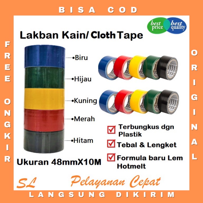 Dijual Lakban Kain Hitam 2 Inch X 10M Six Tape Cloth Tape 48Mm Warna Warni Berkualitas