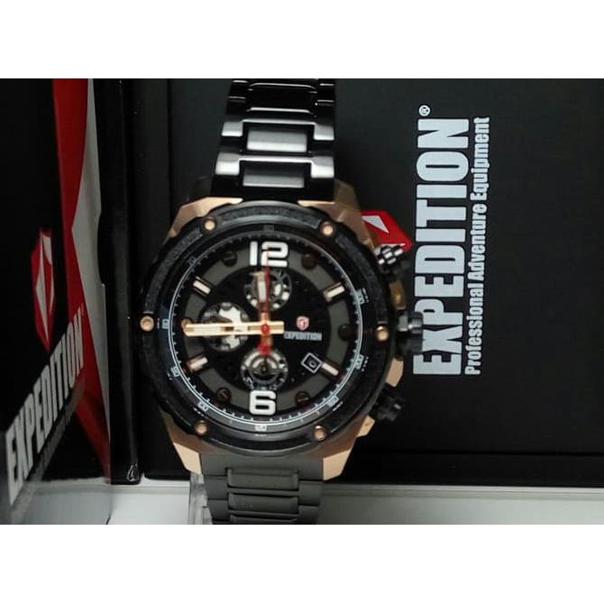 Promo Jam Tangan Pria Expedition E-6732 Black Gold Original Water Proof Ready