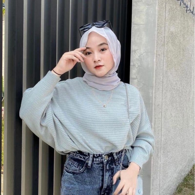 BLOUSE BATWING BAJU RAJUT | SWEATER RAJUT MODEL KELELAWAR | OUTER RAJUT Pakaian Wanita Atasan Wanita Fashion Muslimah-2