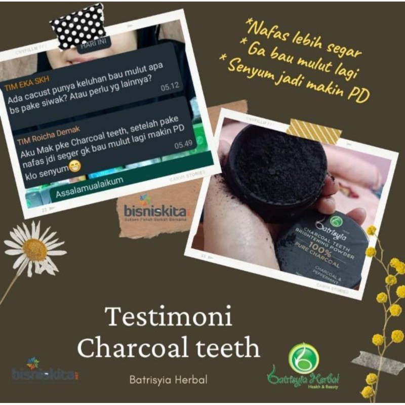 Charcoal teeth brightening powder batrisyia/ pemutih gigi alami ampuh/perontok karang gigi