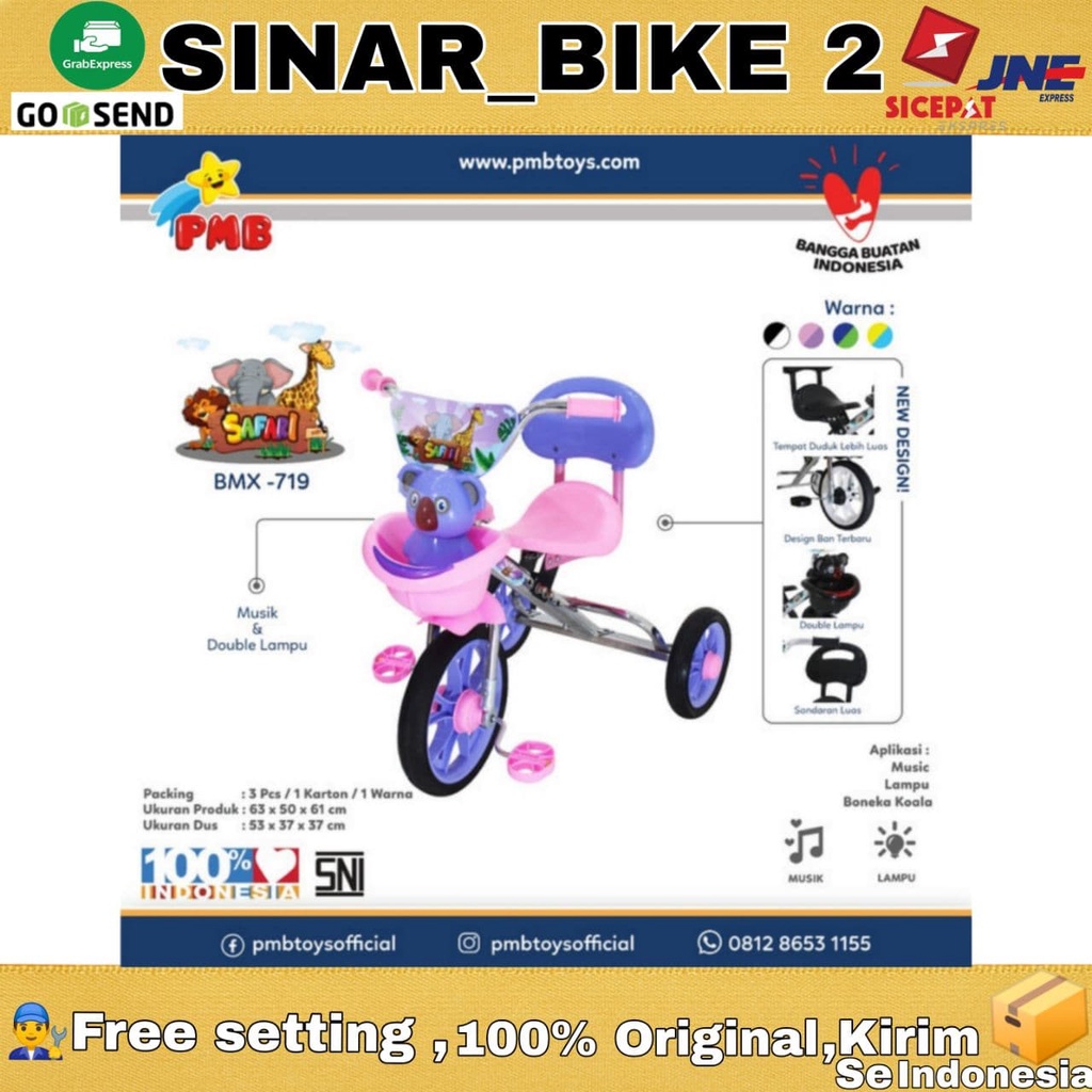 Sepeda Roda Tiga PMB 719 Nikel 1-3 Tahun Roda Karet IC Music Koala Baby Tricycle Bmx