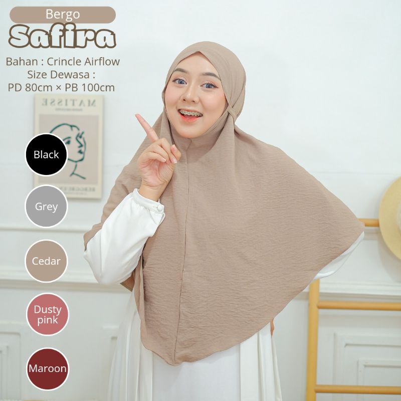 Bergo Safira Dewasa/Jilbab Bergo Maryam /Hijab Tali Instan/Khimar Dewasa/ Bahan Airflow (ORI) Non Pad/Nyaman dipakai