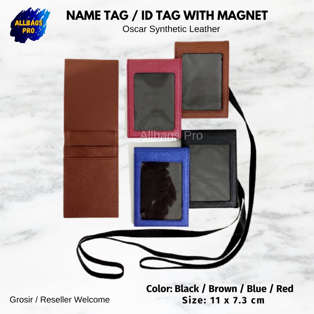 NAME ID TAG MAGNET KULIT OSCAR BALLY pita tebal Card Holder Landyard Gantungan Kartu ALLBAGS PRO