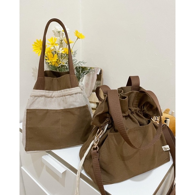 Areum Bag 아름 2in1 Canvas Bag Korea Sling Bag Tote bag Hand Bag Tas wanita lebaran hampers tas serut