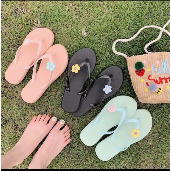 sandal jepit wanita bunga warna warni sandal wanita murah