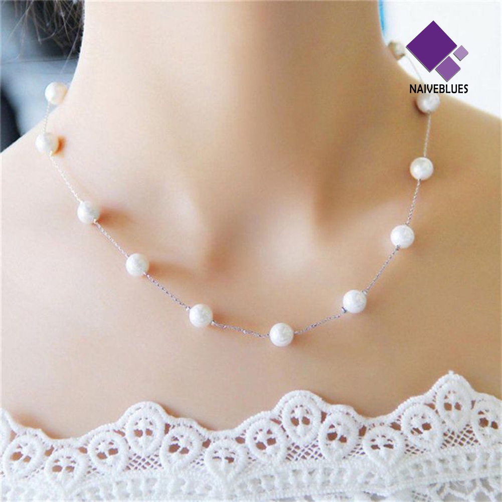 Kalung Choker Rantai Pendek Aksen Mutiara Imitasi Untuk Wanita