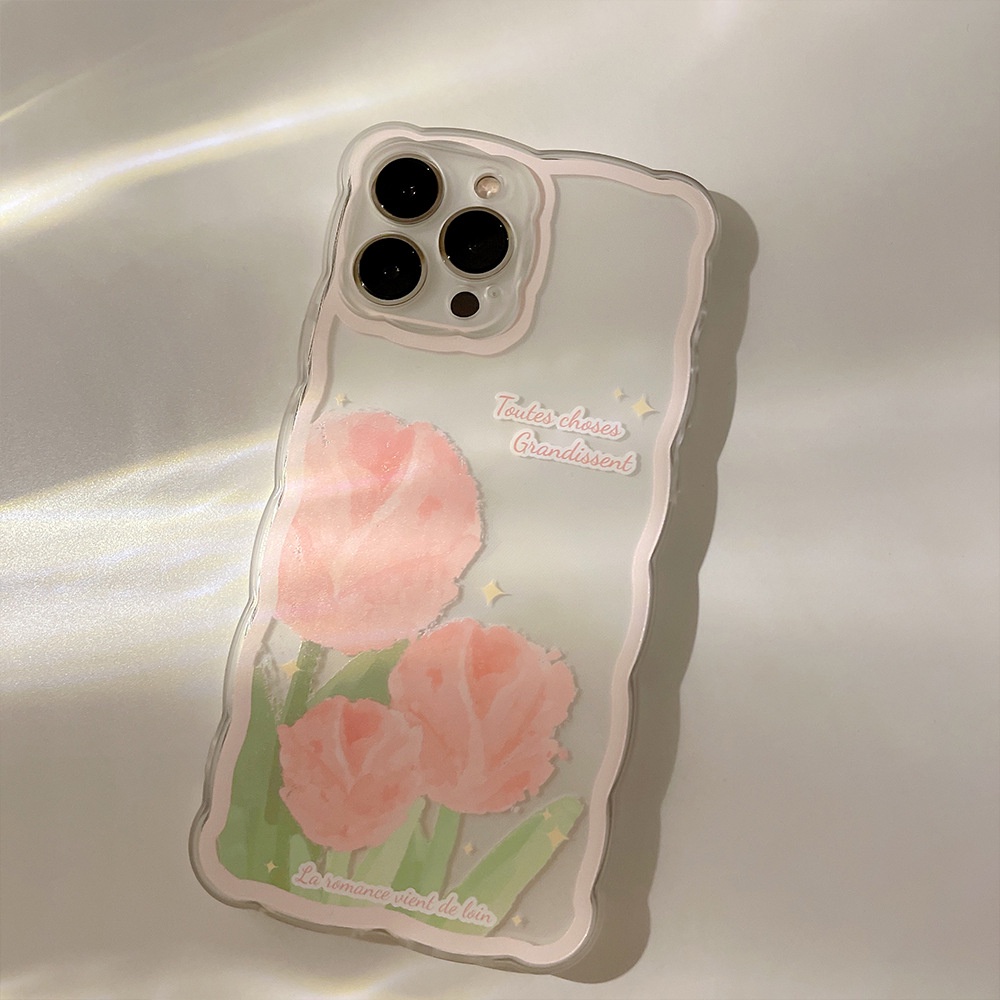 IPHONE Musim Panas Pink Bunga Tulip Transparan Lembut Casing Ponsel Cover Untuk Iphone7 8 PLUS X XR XS 11 12 13 14 MINI PRO MAX SE 2020