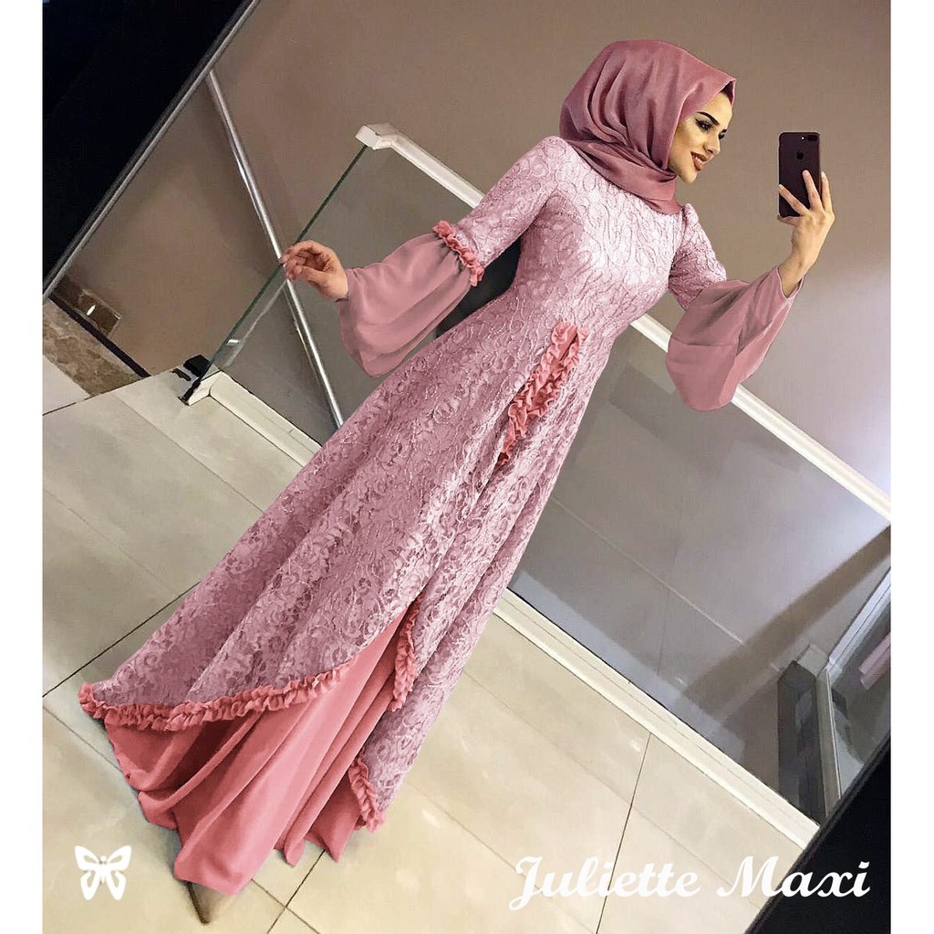Maxi Gamis JULIETTE XL dan 3XL JUMBO Brukat + Hyget kombi lengan Sifon Berkualitas Terbaru-2