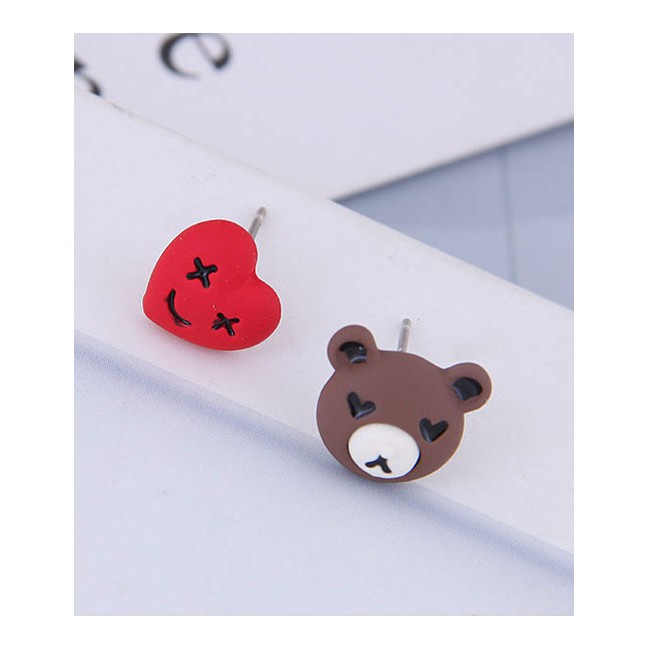 LRC Anting Tusuk Fashion Brown Winnie Asymmetric Stud Earrings A60204