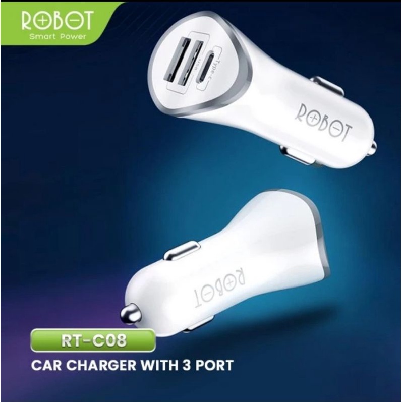 ROBOT RT-C08 Car Charger Colokan Mobil - 3 Port USB &amp; Type C