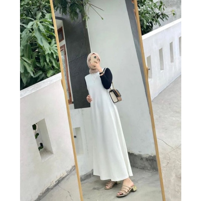 Inner Dress Rajut Gamis Tanpa Lengan Pakaian Muslim Wanita Ootd Hijab Outfit Kekinian