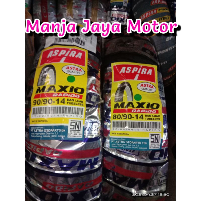 Termurah Paket ban tubeles 80/90-14 + 90/90-14 maxio rapido for all matic honda / yamaha