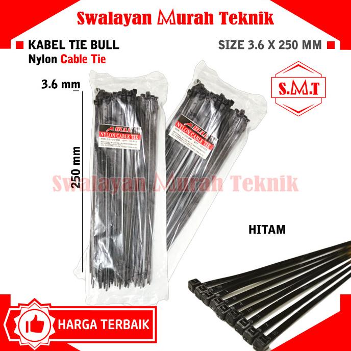

monggo] BULL Kabel tis/ cable tie/ pengikat kabel 250mmx3.6mm isi 100
