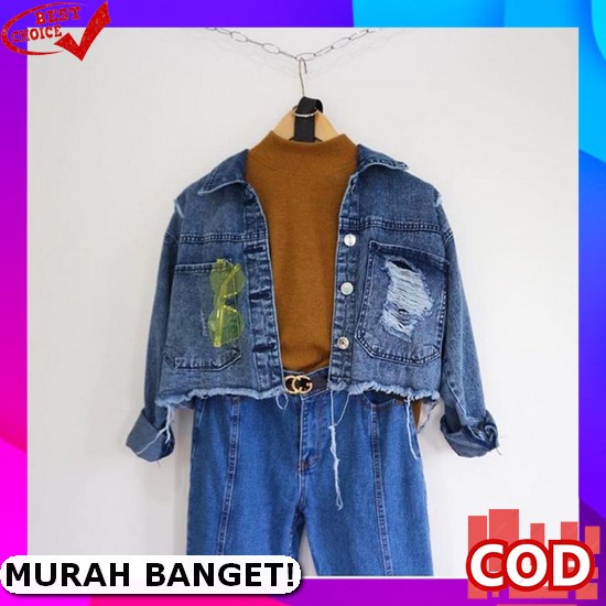 Jaket Jeans Cewek Kekinian Hits Denim Jacket Jins Crop Jumbo Wani Ob117 Bjd - Jaket Jeans Wanita T A