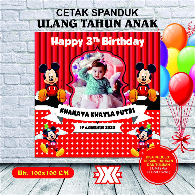 Spanduk Ulang Tahun Anak Tema Mickey Mouse
