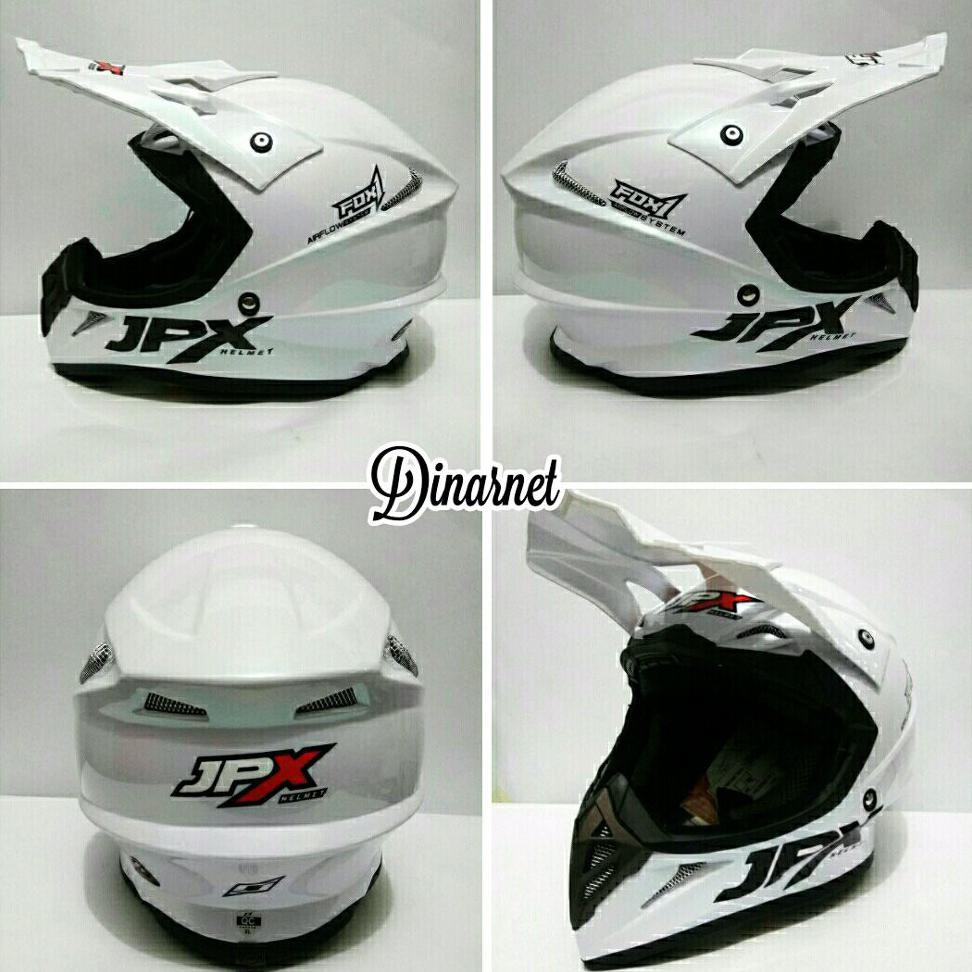 Helm Cross Jpx Full Face Street Fighter Trail Trabas Klx Supermoto Pearl White Solid Limited