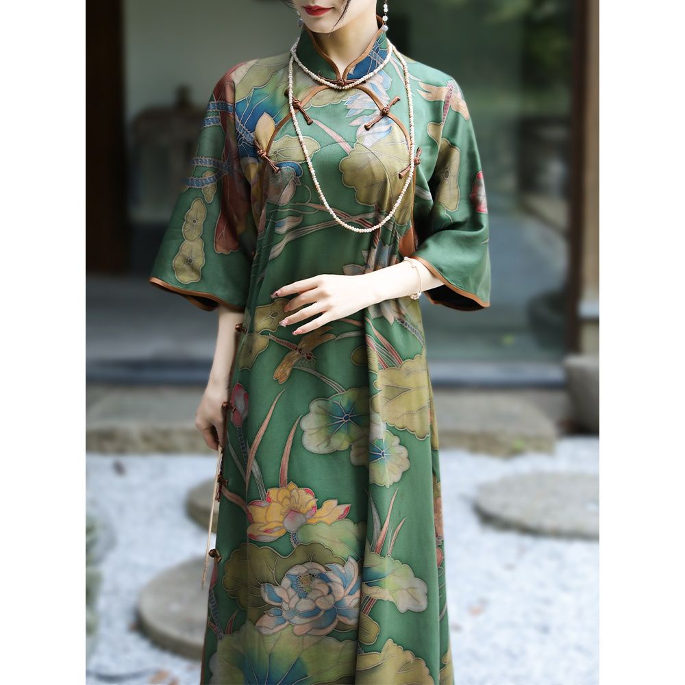 Shouliankai-2022 spring and summer new noble retro improved cheongsam Meiling Lapel buckle Chinese s