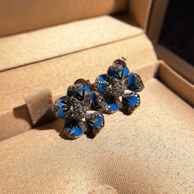 Fashionable All-Match Blue Flower-Shaped Earrings