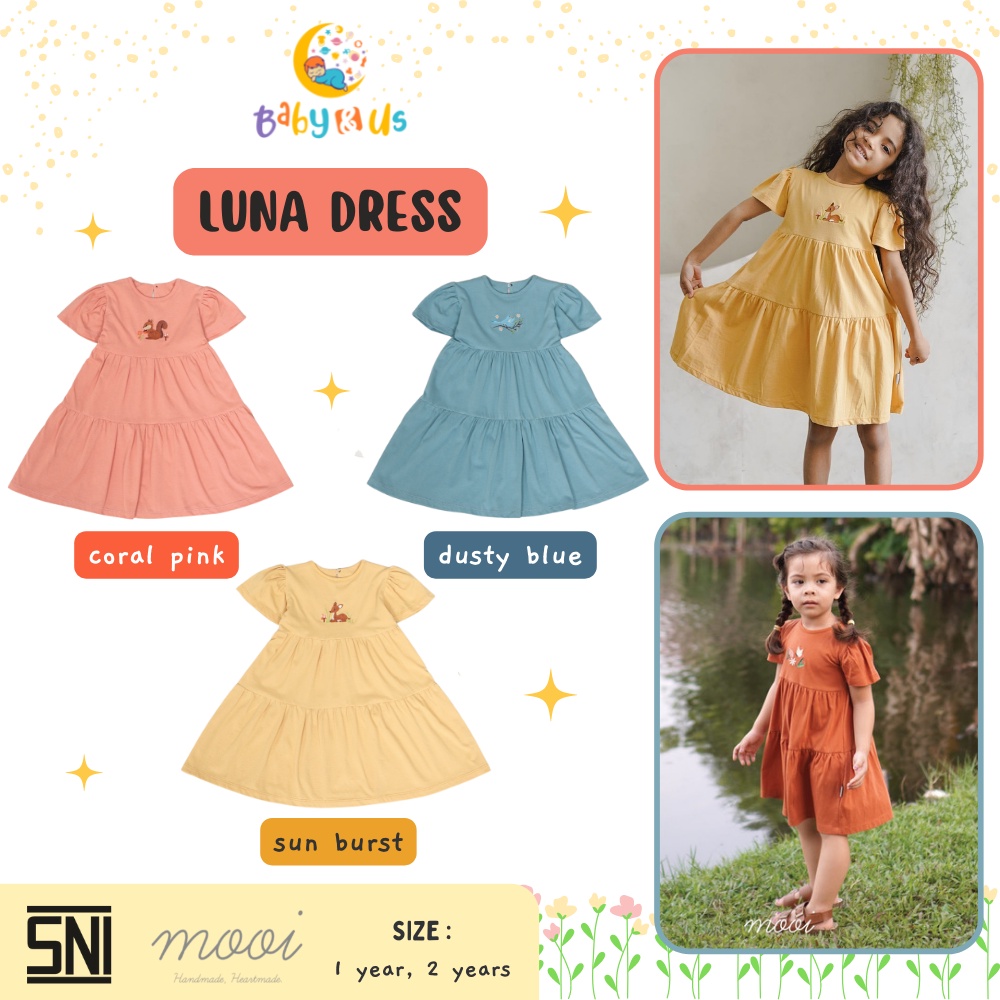 Mooi Luna Ruffle Layer Dress - Baju Dress Terusan Anak Perempuan Bordir 1-4 tahun