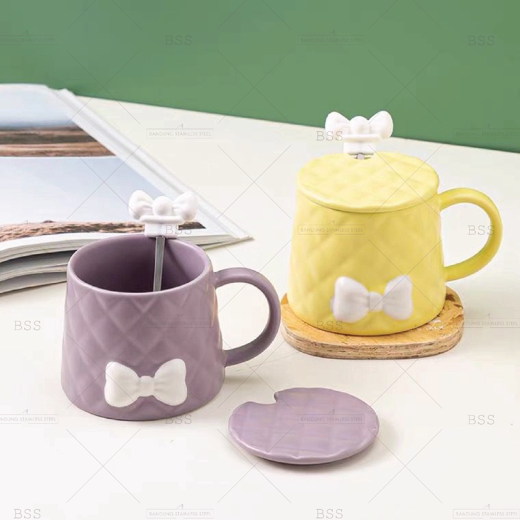 Cangkir Mug Keramik Motif Pita Gelas minum Lucu Warna Warni