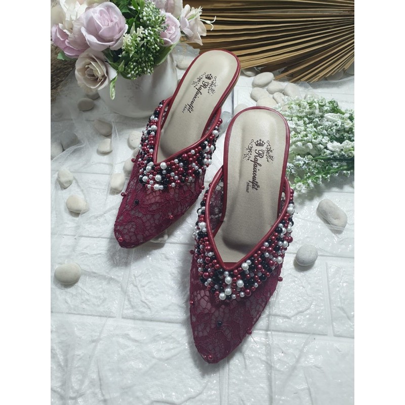 sepatu yarra merah Maroon tinggi 7cm kaca