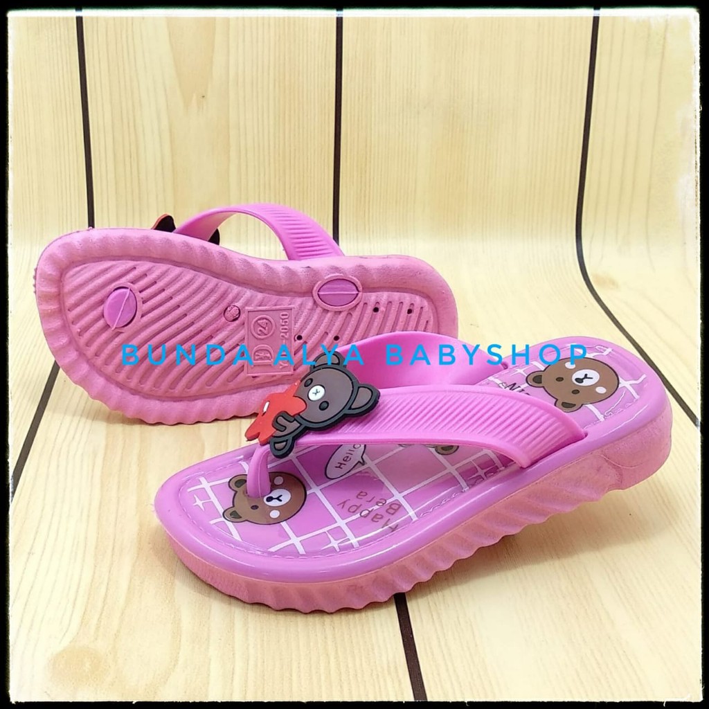 Sandal Anak Perempuan Jepit IMPORT Usia 1 2 3 Tahun FANTA - Sandal Anak Cewek Lentur Motif Love Bear Alas Karer Anti Licin Size 24 - 29