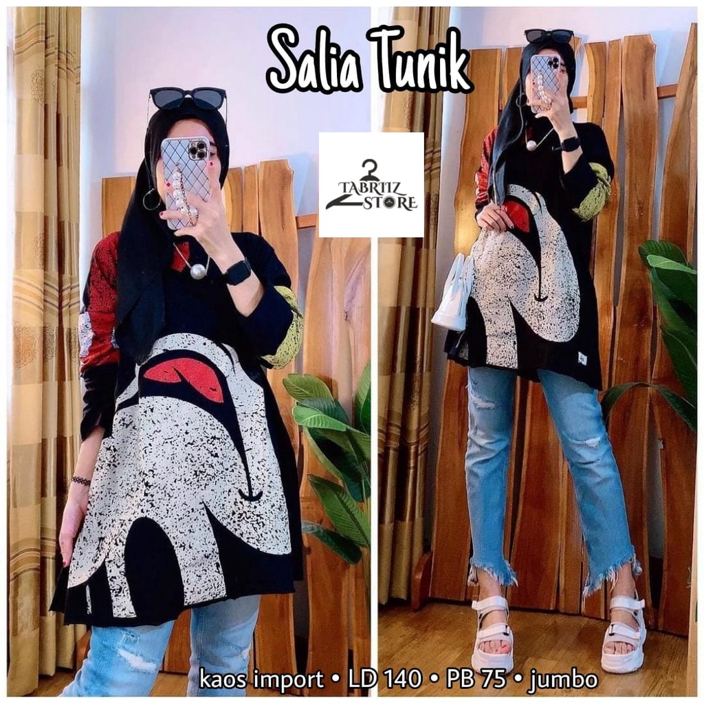 salia tunik dress dres pakaian baju atasan midi syari kaos jumbo oversize bigsize ld 140 xxxxl melar