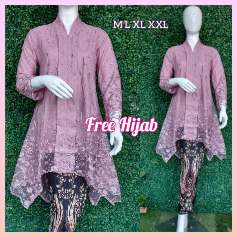 Kebaya Tunik Kartini - Dress Kebaya - Kebaya Brukat Busui - Kebaya Modern (Free Hijab)