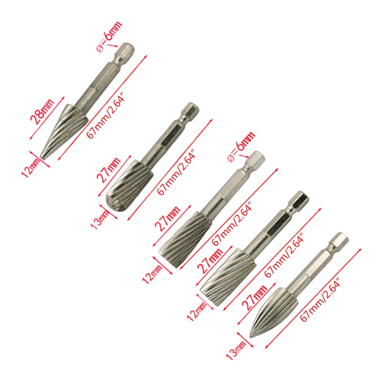 Kiss 5pcs Mata Bor Rotary 1 / 4 &quot;/ 6.35mm Bahan High Speed Steel Untuk Pengerjaan Kayu