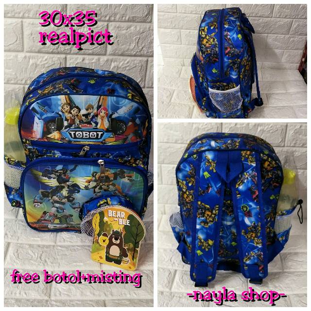 &quot;aurabagss&quot; - Beli 1 dapat 3 Tas Anak Berhadiah Botol Air &amp; Box Makanan Tas Ransel Anak Sekolah TK SD Backpack Anak Sekolah Unisex Motif Printing Terbaru