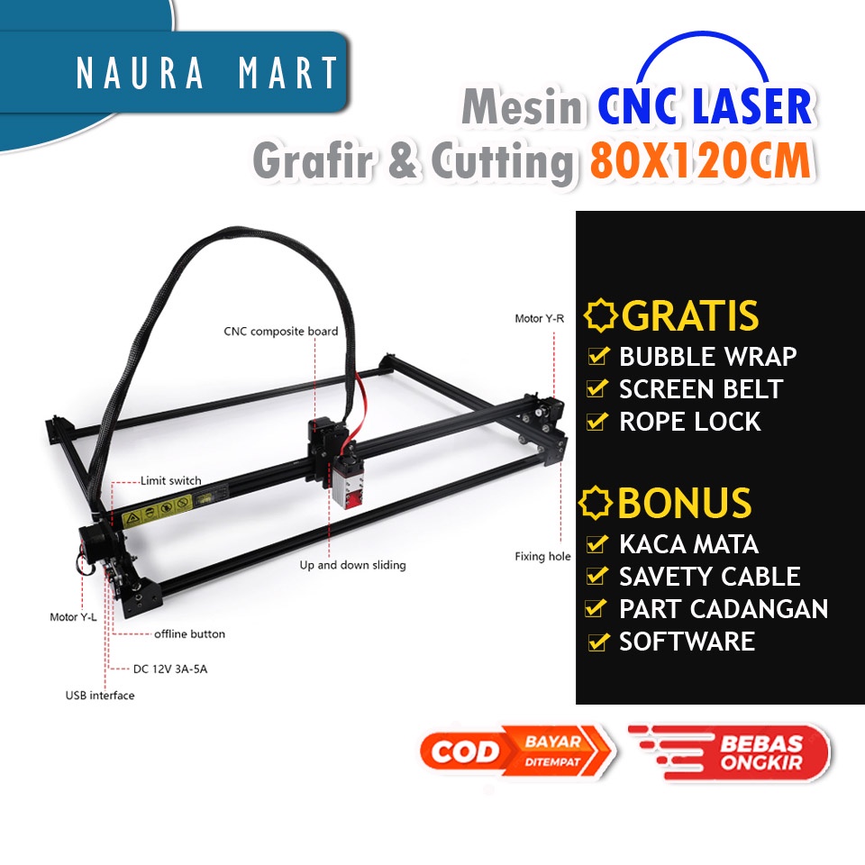 Promo Mesin Laser Cutting Engraver Cnc Alat Grafir Akrilik Potong Kain Terbaru 80 x 120 cm Terlaris