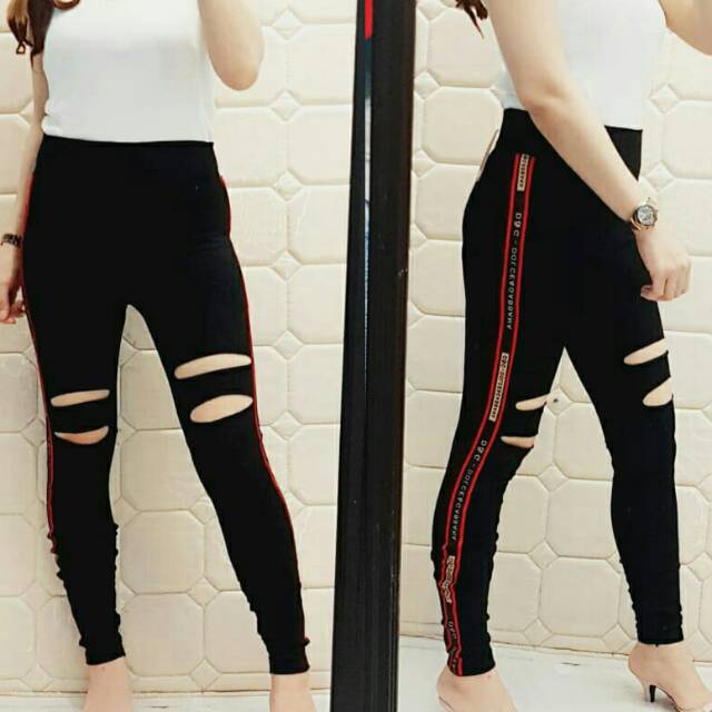 PUSATLEGGGING LEGGING WANITA SOBEK LIST MERAH - CELANA LEGGING SOBEK 2 KEKINIAN