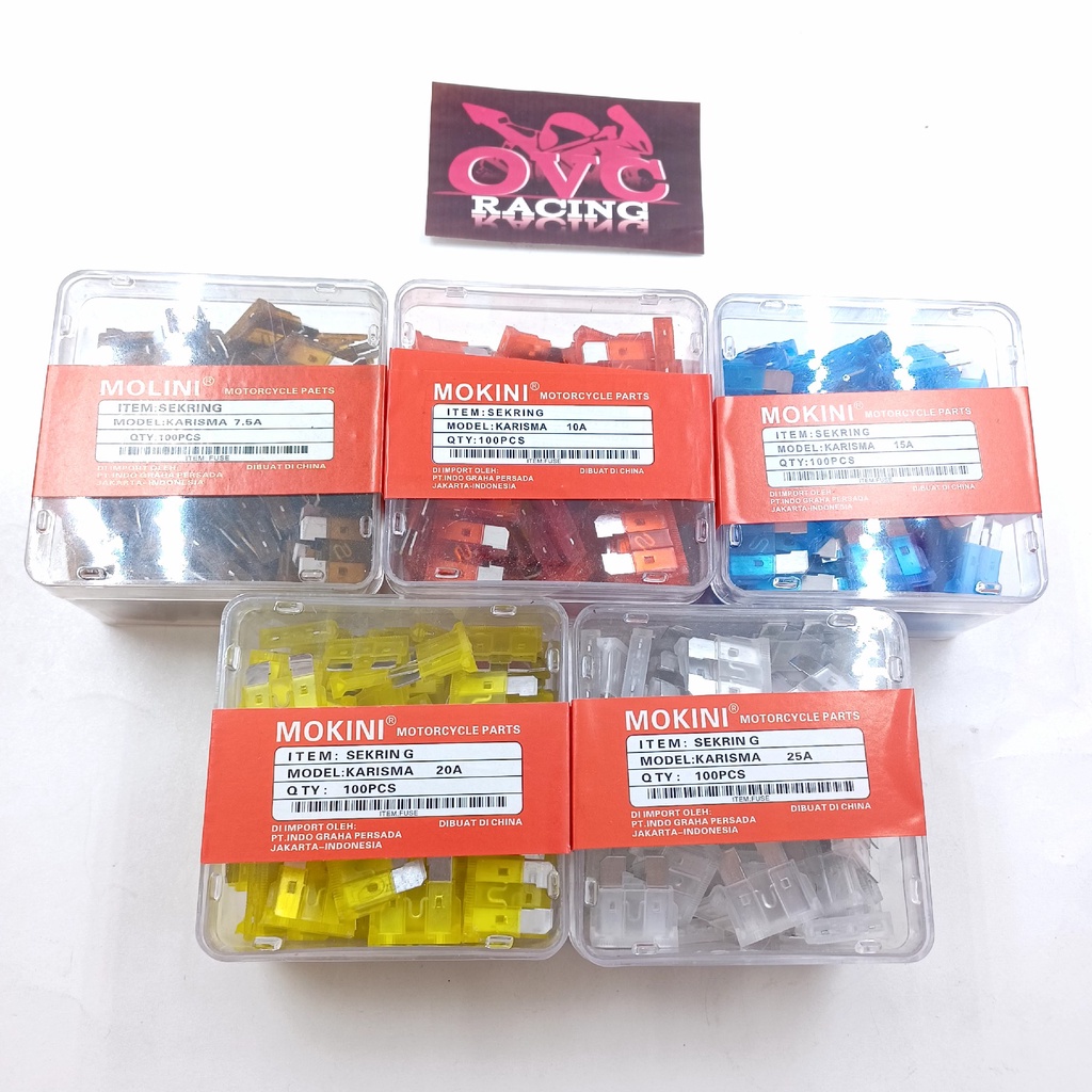 (100 PCS) Sekring Tancap Besar - Fuse Sikring Motor Tancap Besar 7.5A 10A 15A 20A 25A 30A