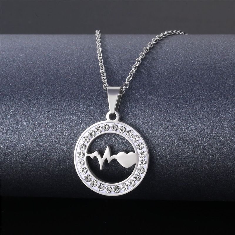 Eropa dan Amerika trendi perhiasan simple hollow EKG pasangan kalung tanah liat diamond kalung berbe