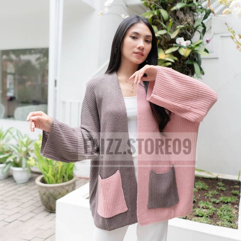 DARA CARDIGAN RAJUT OVERSIZE LAVELLA TWO TONE KOMBINASI/OUTER CARDI RAJUT WANITA STORE09 MURAH