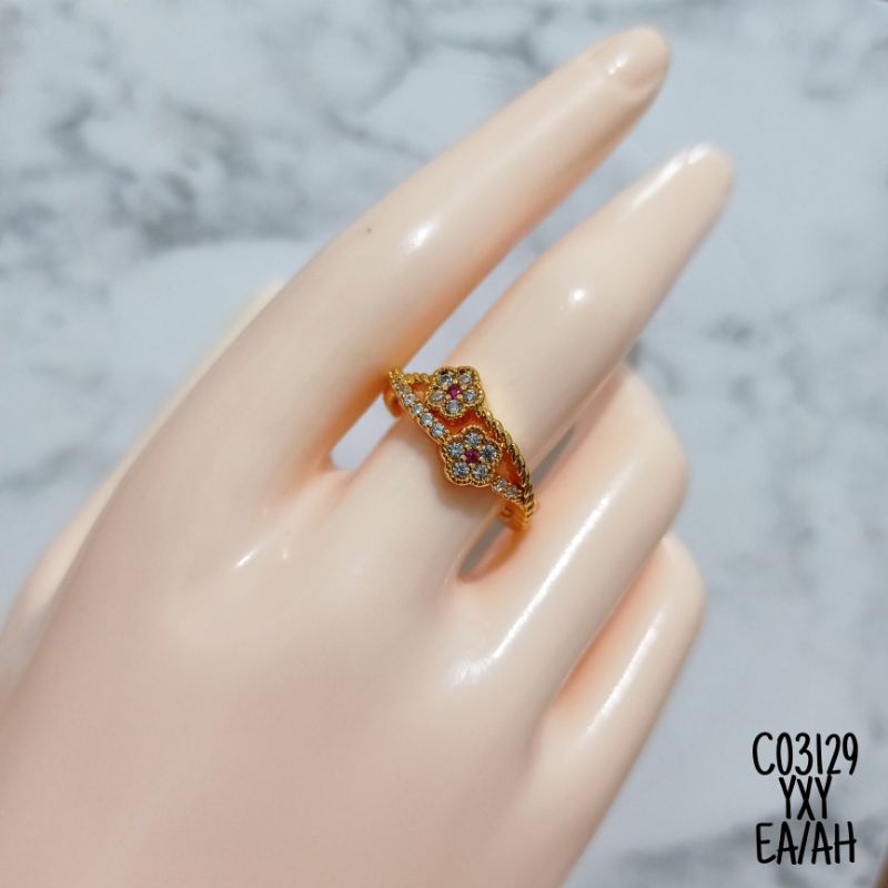 Cincin Yaxiya Bunga Gold mix Zircon Pink C03129