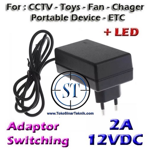 Adaptor Switching 2A 12VDC ( Arduino - CCTV- Toys - DVR - LED Strip ) Adapter Kotak Plus Kabel DC